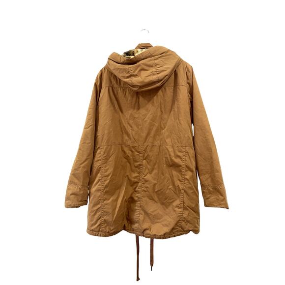 Forever21 Tan Hooded Faux fur Parka Jacket Size M Cotton Blend - Picture 3 of 11